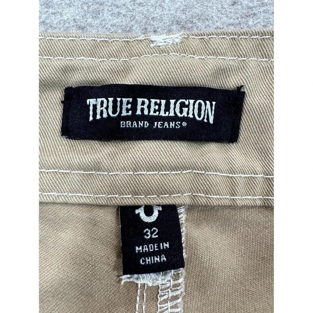True Religion Cargo Pants Mens 32 Beige Cotton Straight Leg Hiking Flap Pockets